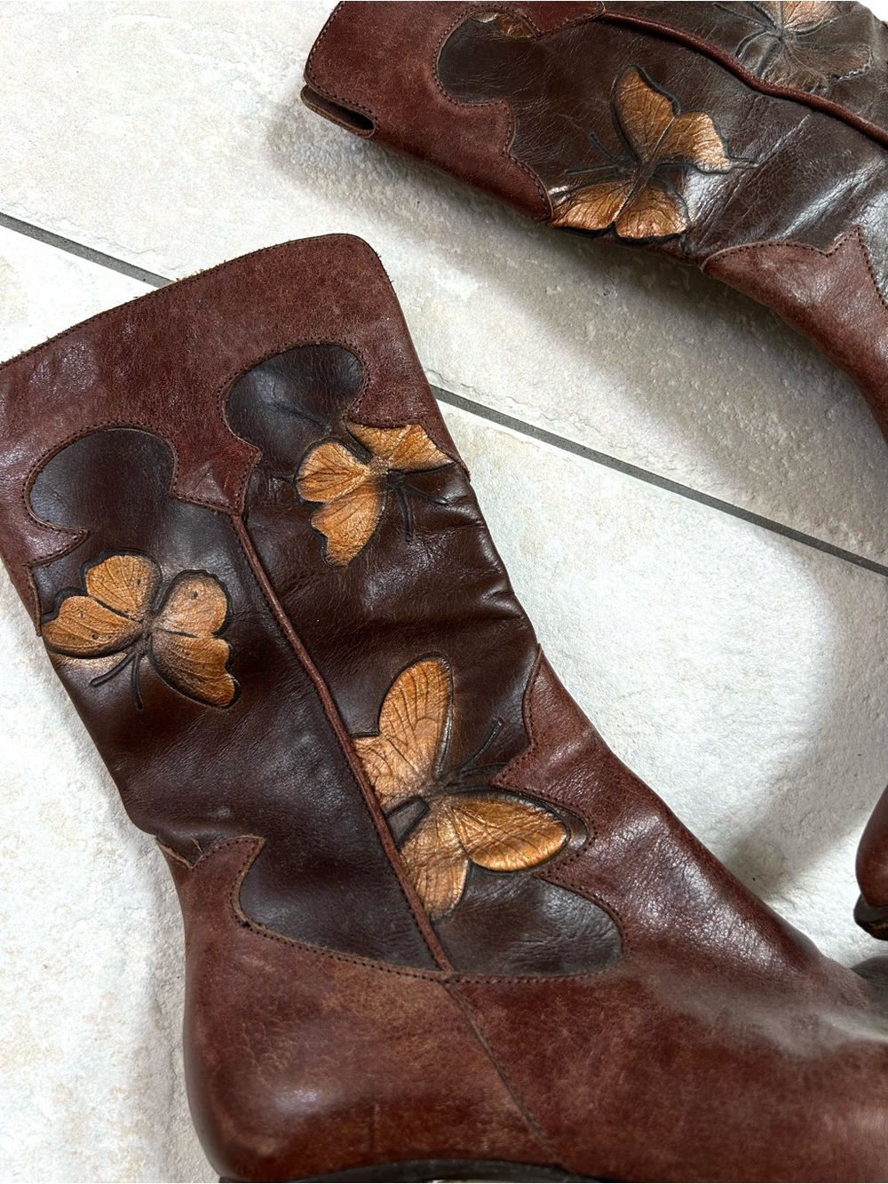 Carlos Falchi Brown Leather Butterfly Western Boots Size 6.5 Italy - Picture 5 of 8